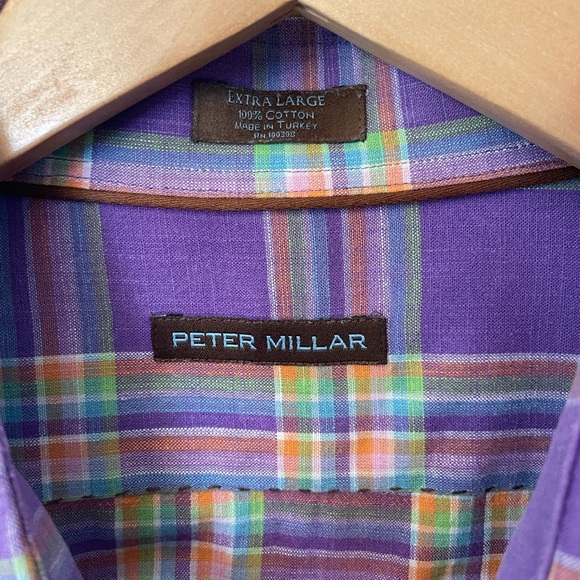 Peter Millar Men’s XL Purple, Yellow, Orange & Blue Plaid Shirt 100% Cotton - Picture 2 of 10